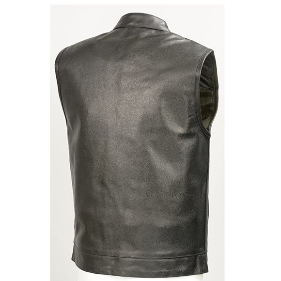 NWT SOA Mens Leather Club Style Vest With Gun Pocket Size 3XL Black $130 GG183 - Picture 2 of 5